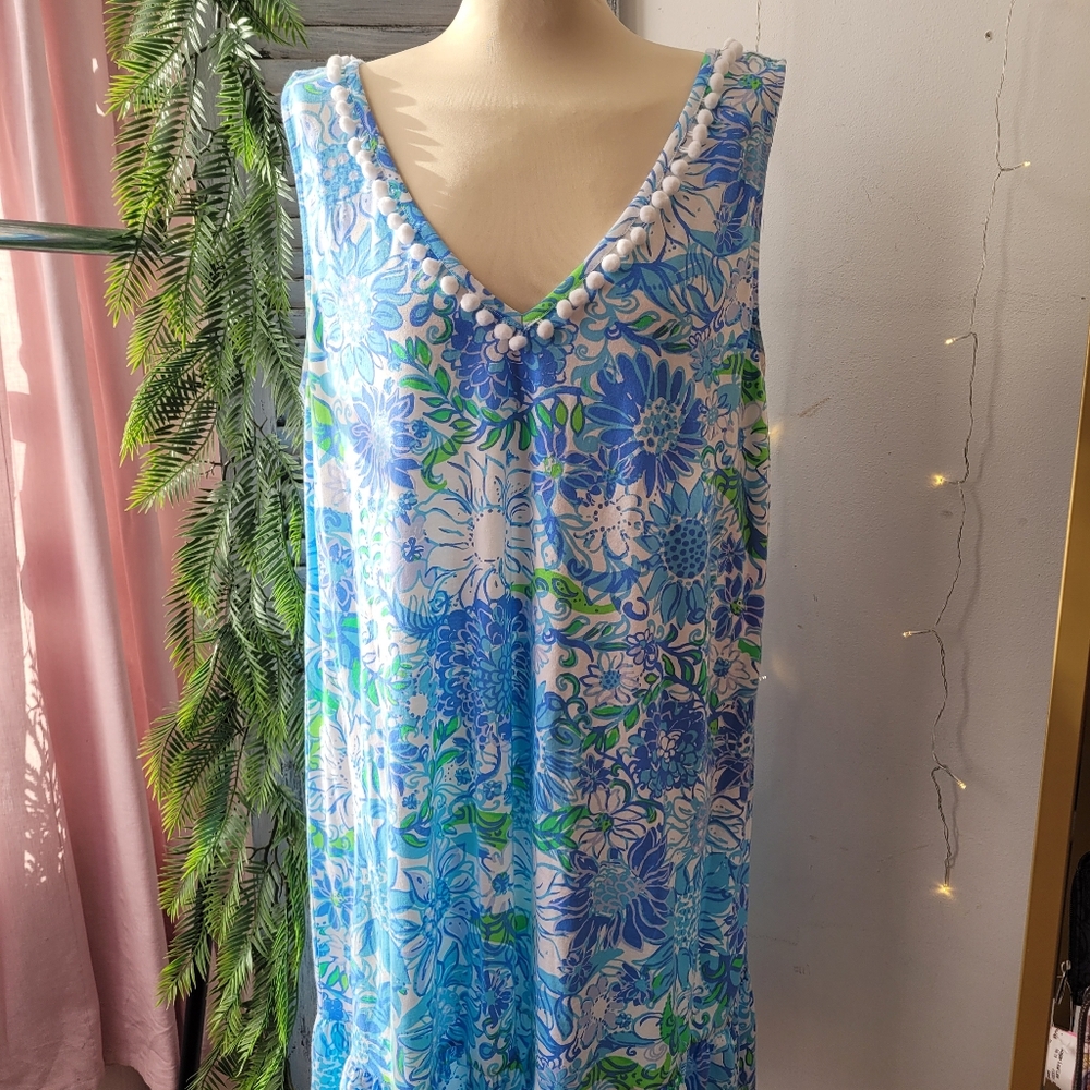 Lilly Pulitzer Blue and Green Floral Maxi Dress
